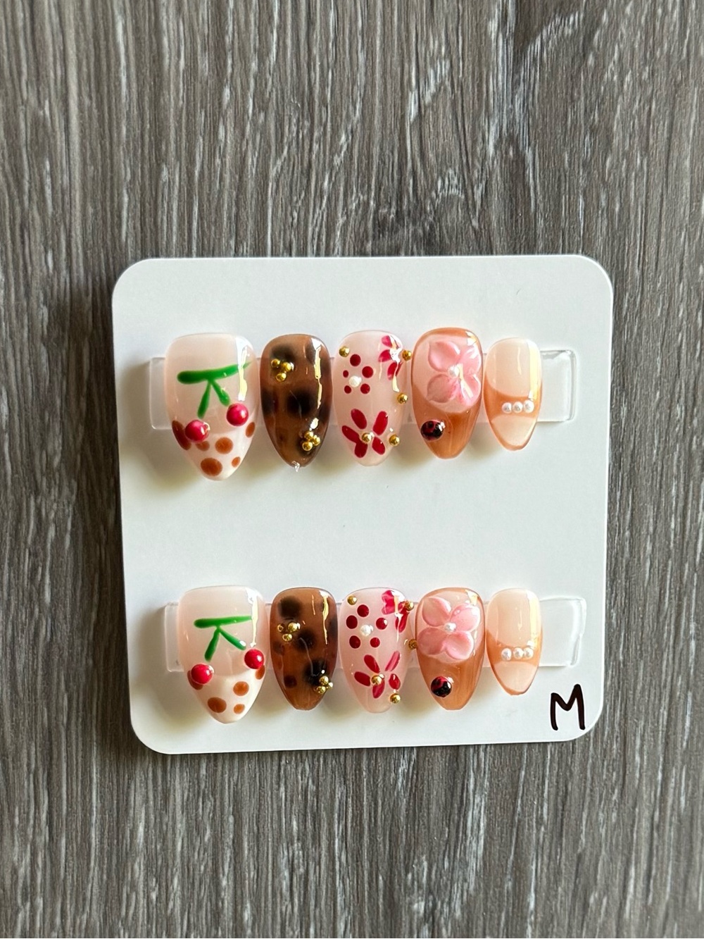 Floral Cherry Peach Press-On Nails - Set of 10